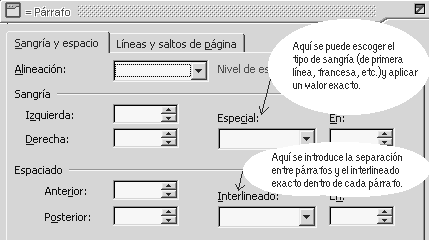 opciones de prrafo