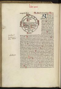Primera edicin impresa (1472) (por Guntherus Ziner, Augsburgo),  ttulo de la pgina del captulo 14 (de terra et partibus).