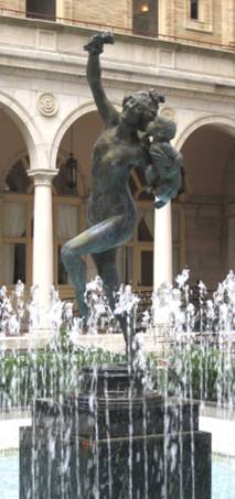 Danza y Bacchante infantil Faun, por Frederick William Macmonnies en la biblioteca del italiano Courtyard. Es una de sus ms famosas esculturas.