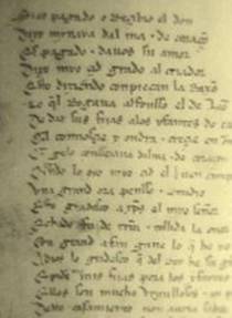 Una pgina del Cantar de Mio Cid en castellano medieval.