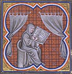 Iluminacin de un manuscrito medieval de Eginardo escribiendo