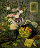 Florero con plátanos, limones y libros - Juan Echevarría 1917.jpg